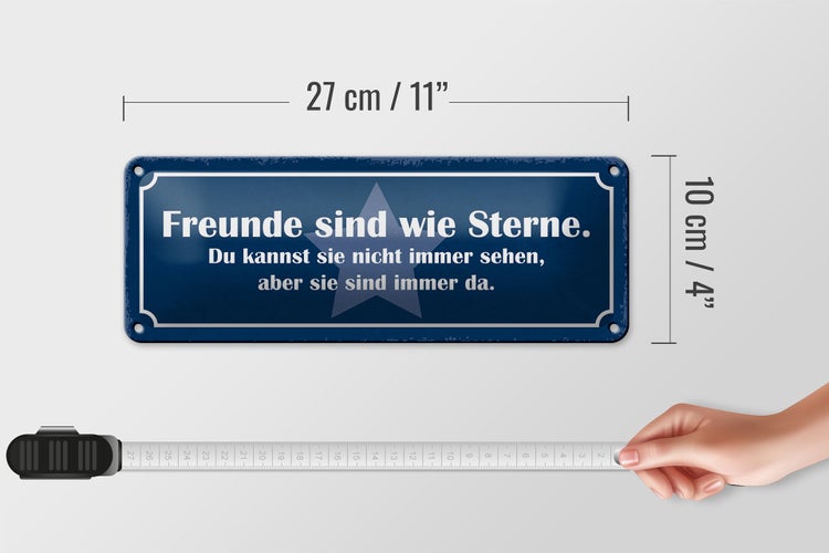 Blechschild Spruch 27x10cm Freunde sind Sterne immer da Dekoration