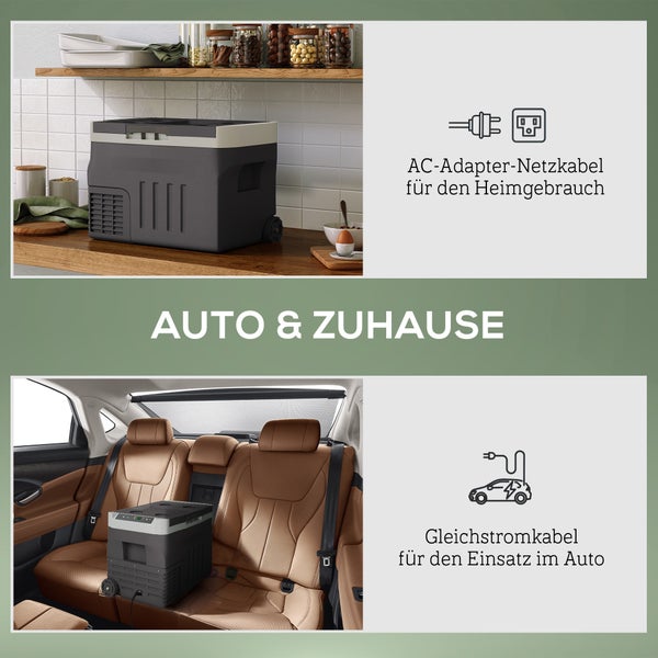 Outsunny 30 Liter Kompressor Kühlbox elektrische Kühlbox mit LED ECO Modus Anschluss Kühlhaltefunktion Gefrierbox Thermobox Mini Kühlschrank 12/230 Volt für Auto Steckdose LKW Camping Schwarz