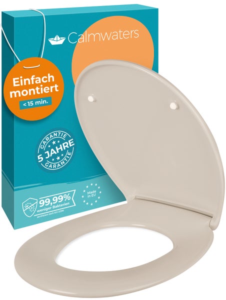 Calmwaters® WC Sitz einfache Montage, Premium Toilettendeckel bis 250 kg, Made in EU, antibakterieller Duroplast, doppelte Absenkautomatik, 2 Montage Optionen, abnehmbar, Klobrille, oval, Pergamon