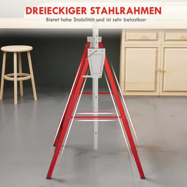 HOMCOM 2 x Gerüstbock Unterstellbock Klappbock höhenverstellbar bis 200kg Stahl Rot 68 x 58 x 80-130 cm