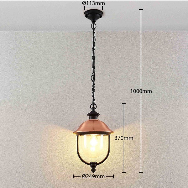 Lindby Außenleuchte (Laterne) Clint (spritzwassergeschützt (Retro, Vintage Antik) in Kupfer aus Aluminium (1 flammig E27) - Pendelleuchte außen