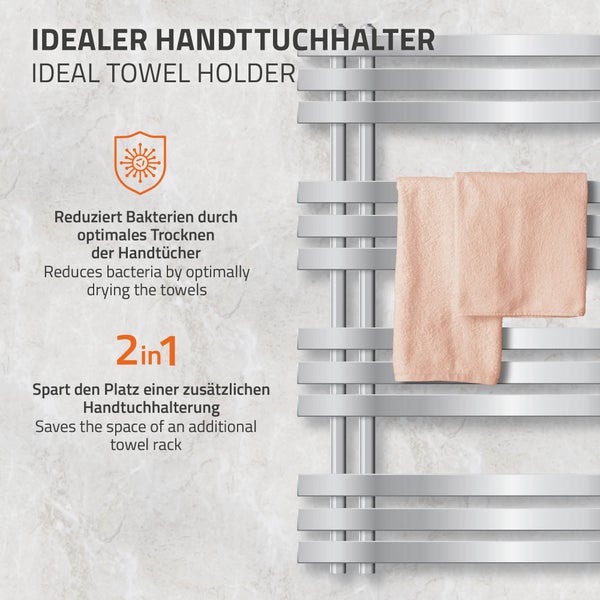 ECD Germany Iron EM Design Badheizkörper Elektrisch mit Heizstab 600 W - 500 x 1000 mm - Chrom - Designheizkörper Paneelheizkörper Heizkörper Handtuchwärmer Handtuchtrockner