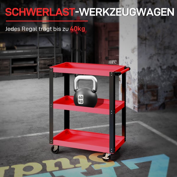 Werkzeugwagen mit drei Ablagen und einer 40 Kilogramm Hantel