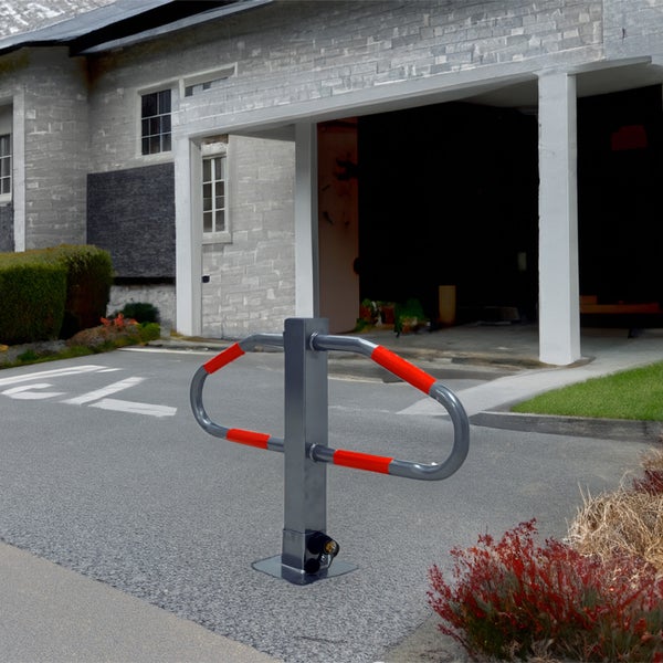 Parkplatzsperre 47 x 73 cm Metall grau abschließ- und klappbar Parkplatzbügel Sperrbügel Poller