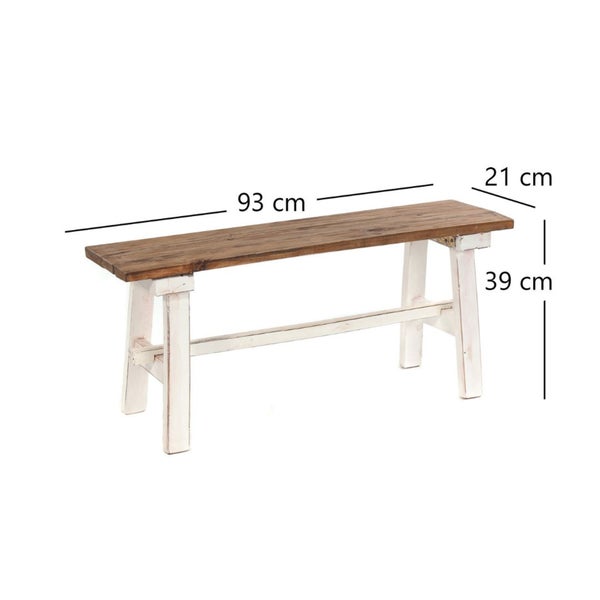 Holzbank mit den Maßen 93 cm Länge, 21 cm Breite und 39 cm Höhe.
