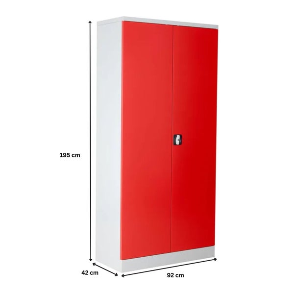 PROREGAL Stahlschrank Bee 7 Fachböden HxBxT 195 x 92 x 42 cm Pulverbeschichtetes Fachbodenmaterial Grau & Rot