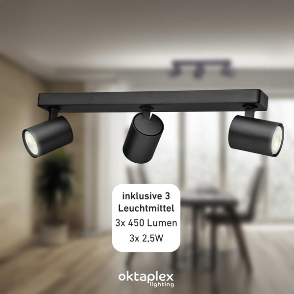 Bora LED Deckenstrahler GU10 2700K 450lm 2,5W schwenkbar 3-flammig schwarz perfekt für Wohnräume und modernes Ambiente