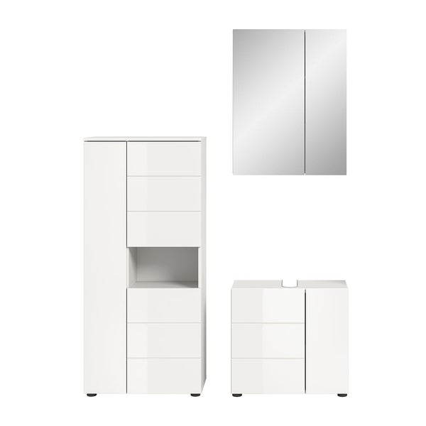 Vira Badmöbelset 3 Teile weiß Hochglanz, weiß. 135 X 34 X 190 cm