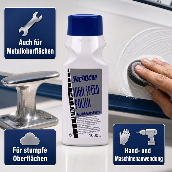 Yachticon High Speed Polish Hochleistungs-Politur 1000 Milliliter Flasche zur Reinigung und Pflege von Kunststoff, Lack und Metalloberflächen.