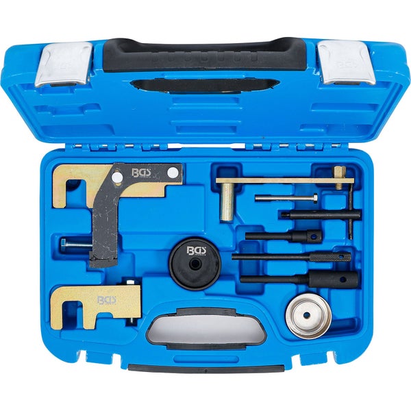 BGS Werkzeugsatz zur Motorinstandsetzung in geöffnetem, blauem Werkzeugkoffer
