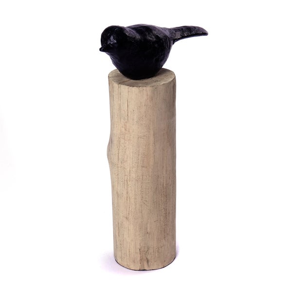 Skulptur VOGEL Birdy I  Mangoholz-Sockel schwarz-natur