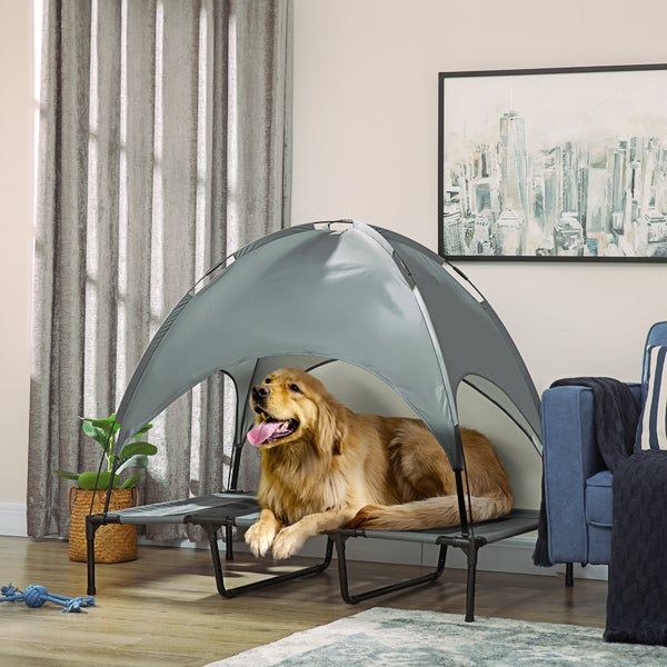 PawHut Hundebett, L122 x B92 x H108 cm, Metall, Oxford, Netzstoff, Taftstoff, Grau+Schwarz