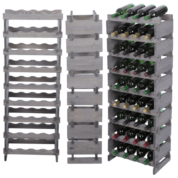Weinregal VINOTECA FLEX PRO HxBxT 121x46x28cm 36 Flaschen auf 9 Ebenen Massives Kiefernholz Grau