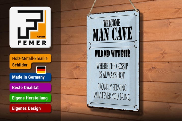Blechschild Spruch 20x30cm welcome man cave wild men with Beer