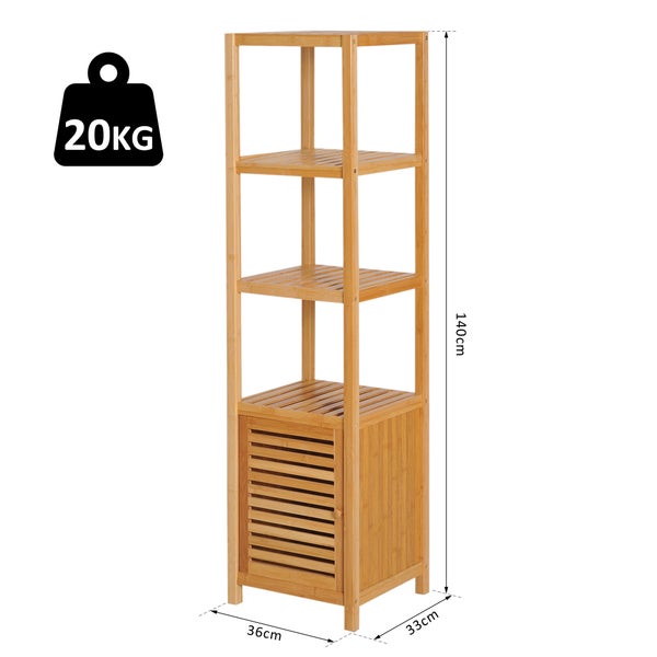 HOMCOM Badezimmerschrank schmal, Hochschrank Toilettenschrank mit 3 offenen Fächern, Badschrank Bambus für kleine Räume, Wohnzimmer, Badezimmer 36 x 33 x 140 cm Natur