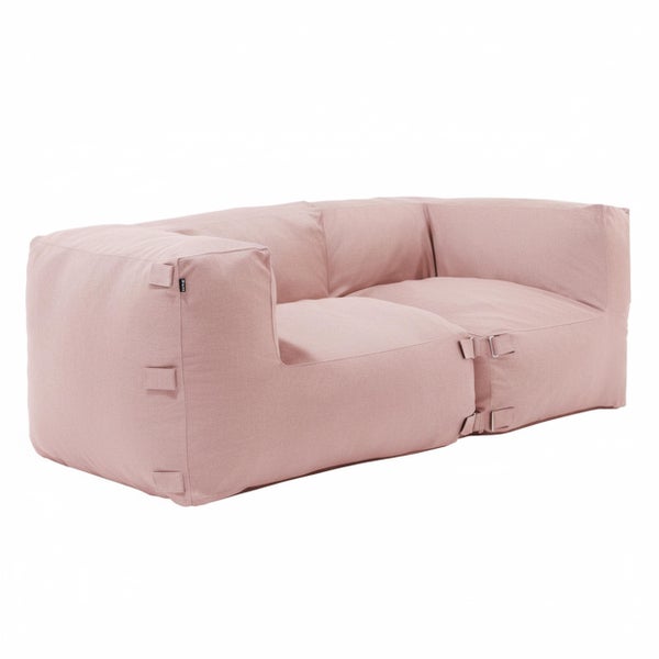 Modulares Sitzsack-Sofa in Rosa mit Stoffbezug und Verbindungsschlaufen.