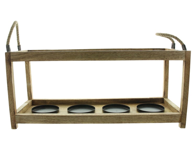 FRANK FLECHTWAREN | Kerzenhalter Big Wood, MANGOHOLZ, METALL, 58 x 21 x 21,5 cm