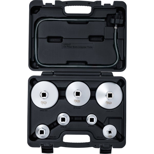 BGS Ölfilterschlüssel-Satz mit Ölfilter-Ablassschlauch für VAG / BMW / Citroën / Peugeot / Ford / Mercedes-Benz / Opel / Volvo 8tlg. - 72054