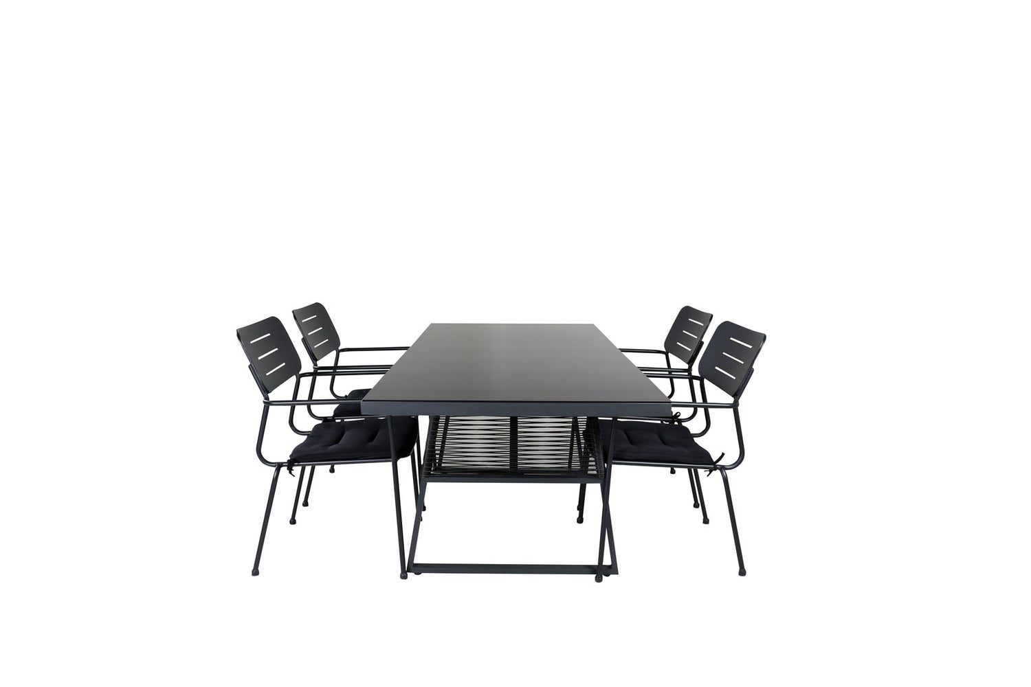 Dallas Gartenset Tisch 90x193cm und 4 Stühle Nicke schwarz.