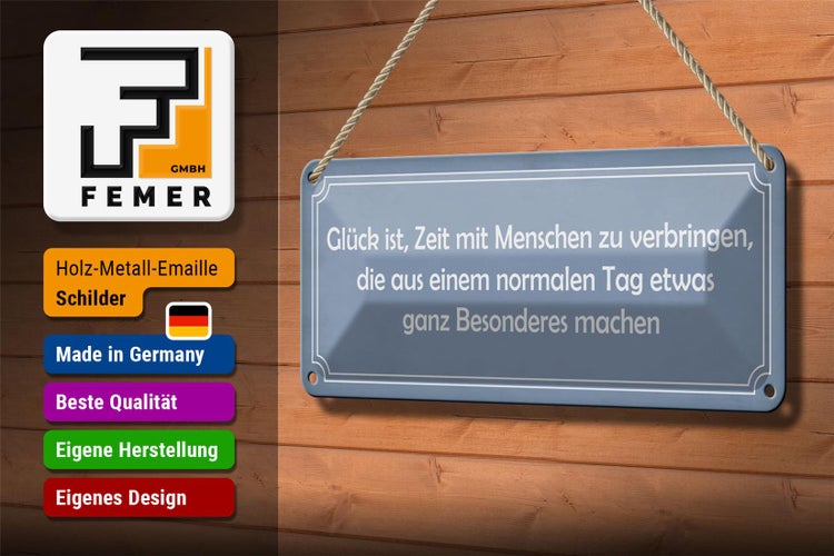 Blechschild Spruch 27x10cm Glück ist Zeit mit Menschen zu Dekoration