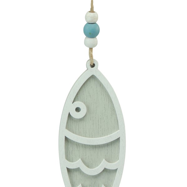 Dekofigur Fisch aus Holz mit Perlenaufhängung