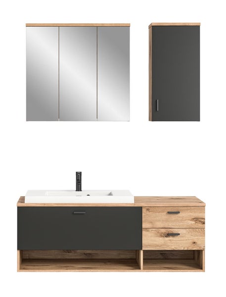 Grado Badmöbelset 140cm Eiche dekor,matt grau. 140 X 48 X 192 cm