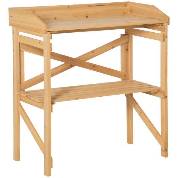 Holz Pflanztisch mit zwei Ablageflächen und Maßen