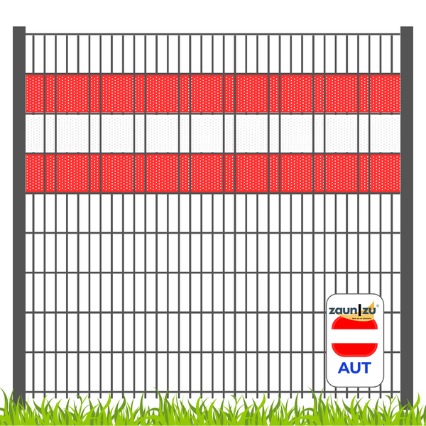 Zaun mit österreichischer Flagge und Zaun zu Logo