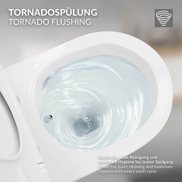 LuxeBath Wand WC Spülrandlos mit Bidet-Funktion, Weiß, Tiefspüler Keramik Hänge WC, kurz 49cm, Dusch WC mit Nano Beschichtung, Tornadospülung, Glänzende Kloschüssel Hängend mit WC-Sitz Absenkautomatik