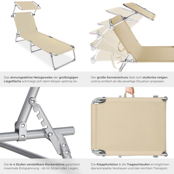 2er Set Gartenliege tectake  190 x 68 x 28 cm klappbar beige