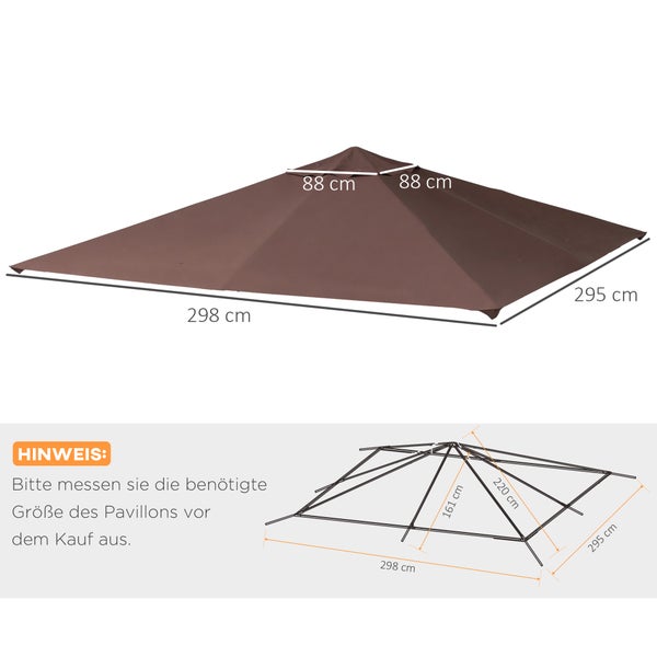 Outsunny Pavillondach, Ersatzdach für Pavillon, 2,98 x 2,95 m, Sonnenschutz Polyester, Kaffee