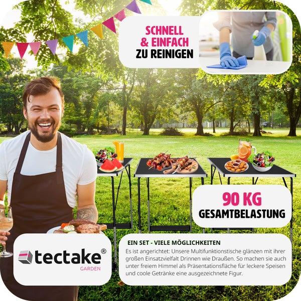 3er Set Tapeziertisch tectake  300 x 60 x 73 - 94 cm klappbar schwarz