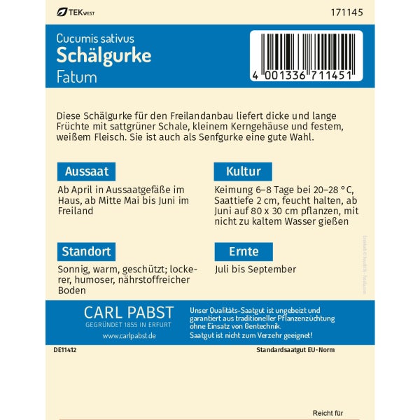 Schälgurke grün & lang Fatum Samen von Pabst Keimkraft
