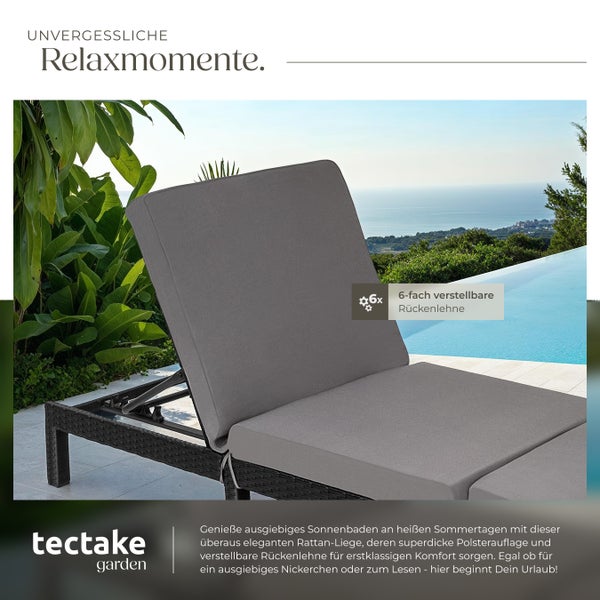 Rattan Sonnenliege tectake Sofia 196 x 66 x 27 cm widerstandsfähig schwarz