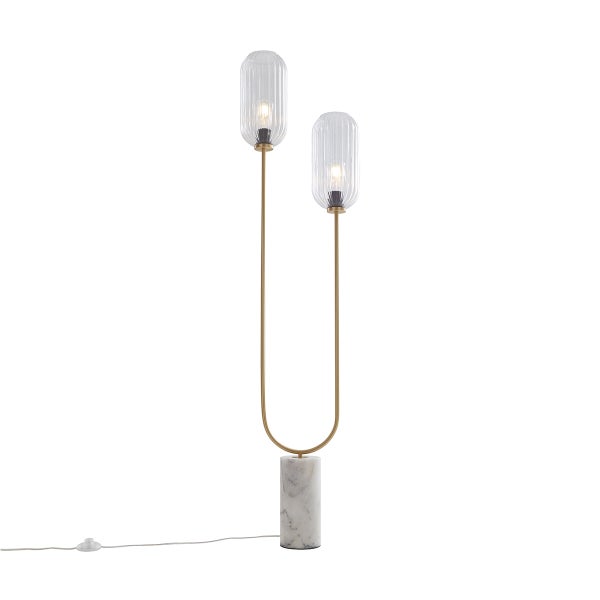 Stehleuchte mit zwei Lampen aus Glas und Marmorfuß
