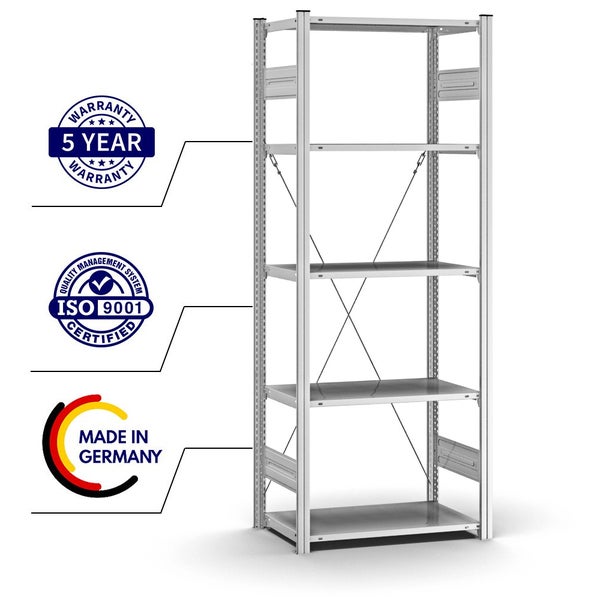 PROREGAL Profi Lagerregal Stecksystem T-Profil Grundregal HxBxT 200 x 75 x 40 cm Fachlast 125 kg Verzinkt