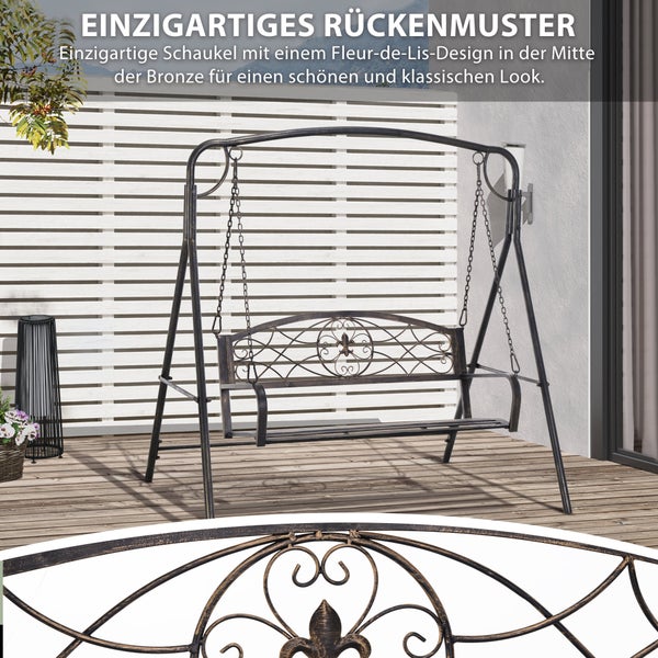 Outsunny Hollywoodschaukel, Gartenschaukel für 2 Personen, 167 x 123 x 175 cm, Metall, Schwarz mit Goldtönen