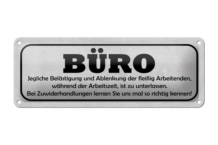 Blechschild Spruch 27x10cm Büro Ablenkung Arbeitszeiten Dekoration