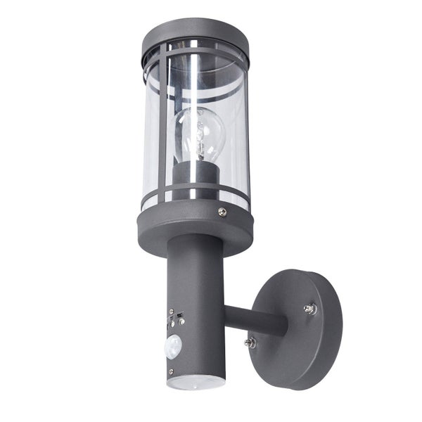 Lindby Edelstahl Wandlampe aussen mit Bewegungsmelder, Aussenwandleuchte spritzwassergeschützt IP44 1x E27 max. 60W ohne Leuchtmittel