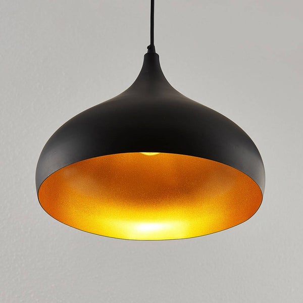 Lindby Esstisch Pendelleuchte, Hängeleuchte Schwarz Gold Hängelampe 1x E27 max. 60W ohne Leuchtmittel Wohnzimmer Esszimmer Esstischlampe Küche