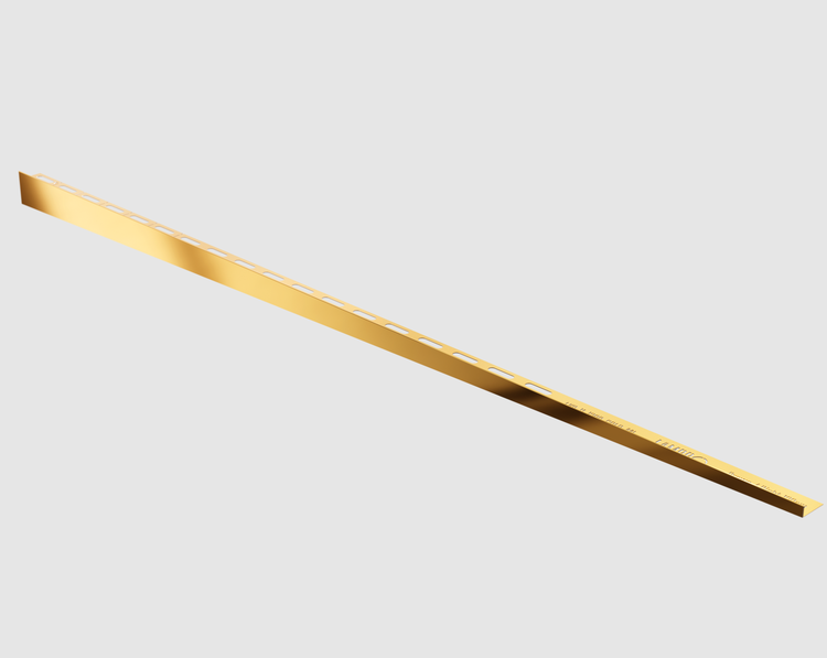 Fliesenschiene L-Profil aus Aluminium in Goldoptik für Kantenabschlüsse.