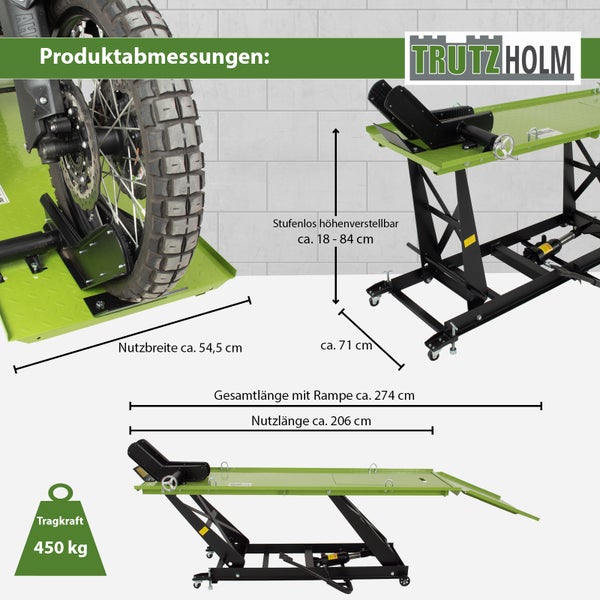 Motorradhebebühne hydraulisch 450 kg Breite 55 cm Montagerampe Montagebühne Heber Bühne schwarz/grün