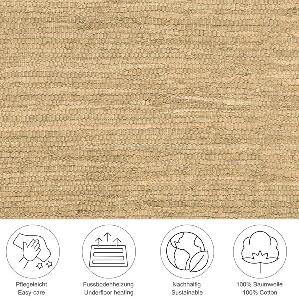 Handgewebter Fleckerlteppich aus Baumwolle Chindi Natural 90x160 cm