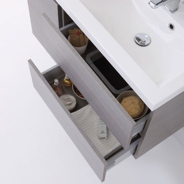 90x39cm Unterschrank mit Waschtisch, Spiegel mit Led Lampe und Hängeschrank | Manhattan