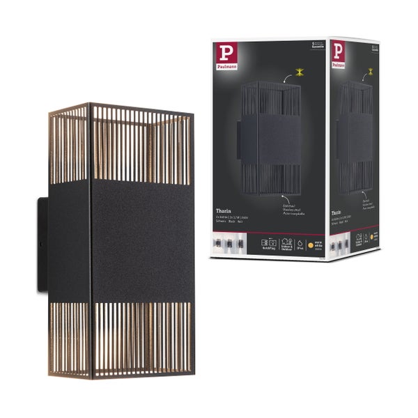 LED Wandleuchte Tharin IP44 3000K 120x104mm 2x3,7W Schwarz