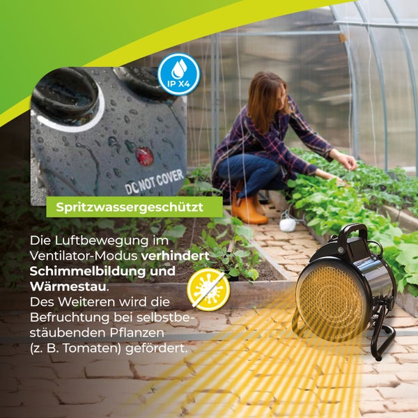 Gewächshausheizung Palma mit digitalem Thermostat 2000 W