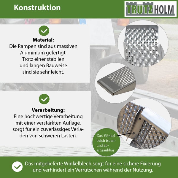 TRUTZHOLM 2 x Auffahrrampen 250 cm Traglast 1000 kg Alu grau gelocht Motorradrampen Verladerampen