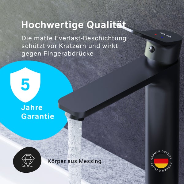 AM.PM Waschtischarmatur für Aufsatzwaschbecken mit Klick-Ablaufgarnitur FXA92222 X-Joy Schwarz matt