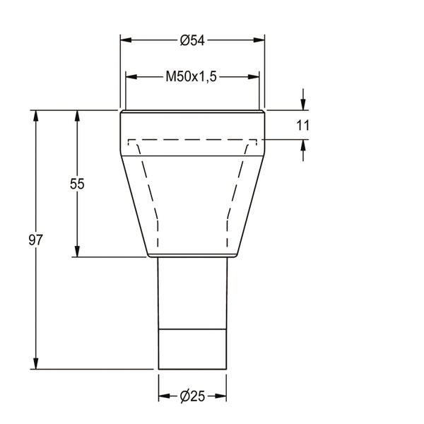 Technische Zeichnung eines Bauteils mit Maßen in Millimetern und Gewindebezeichnung M50 mal 1,5.