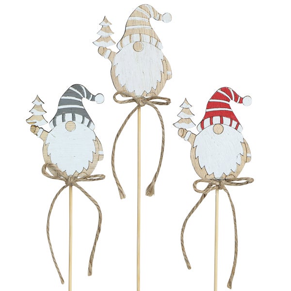 Dekorative Holzfiguren auf Stäben, Gartenzwerg-Design mit Weihnachtsbäumen